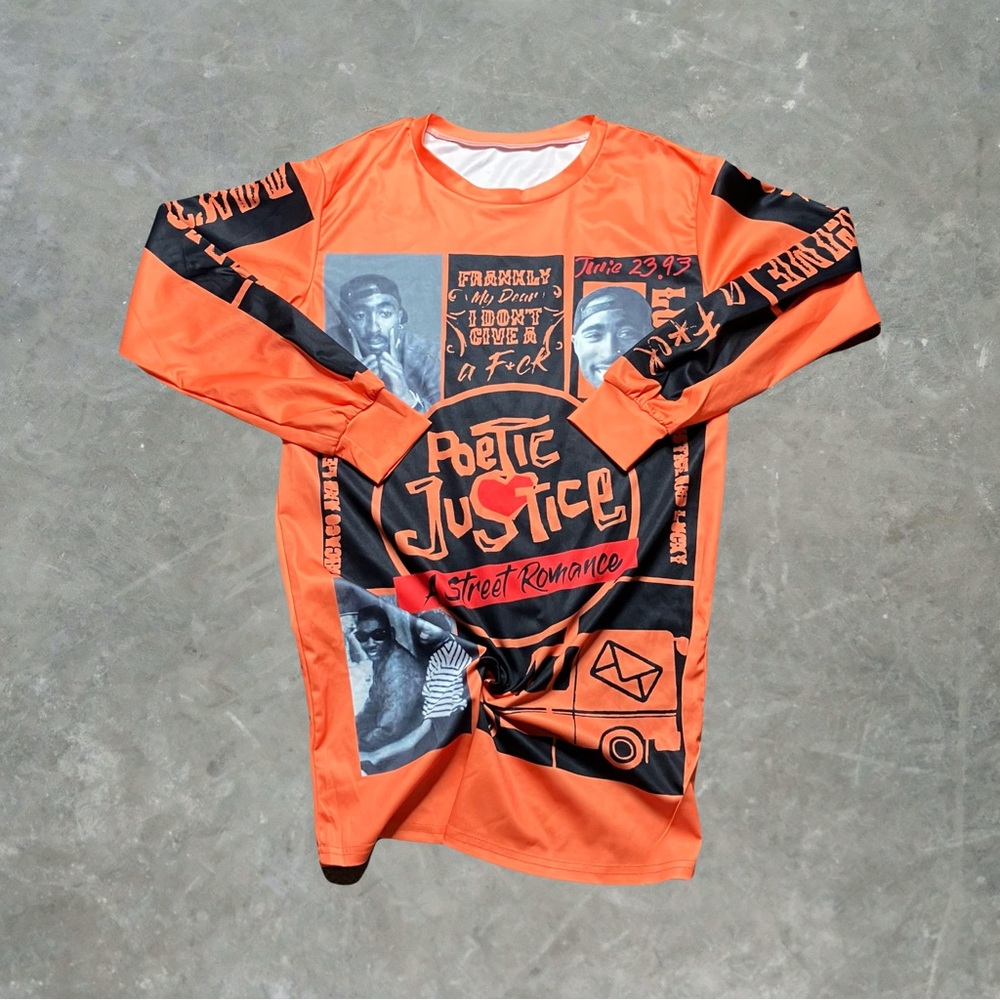 ☀️ Tupac Poetic Justice Long Sleeve Rap Tee Mens Size S Orange